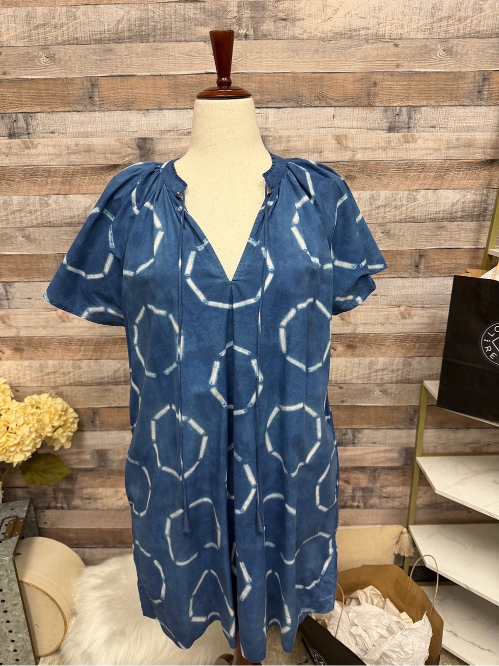 Apiece Apart Blue Tie-Dye Short Sleeve Mini Dress